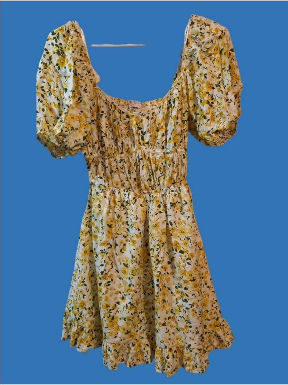 4/$67 Deal! Sienna Sky Yellow Floral Puff-Sleeve Mini Dress